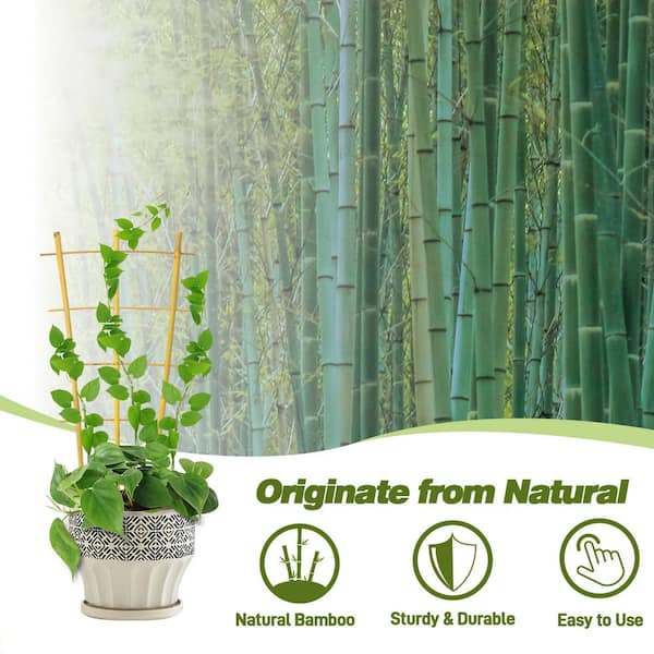 OGETFUUR 10 Pack 16 in. Bamboo Fan Shaped Plant Trellis for Climbing Plants, Natural Garden Ladder Trellis