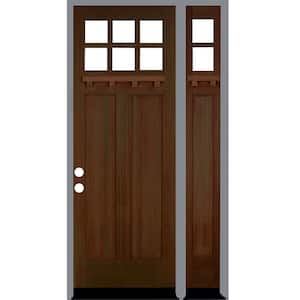 50 in. x 96 in. Craftsman Right-Hand/Inswing Clear Glass Provincial Stain Wood Prehung Front Door Right Sidelite