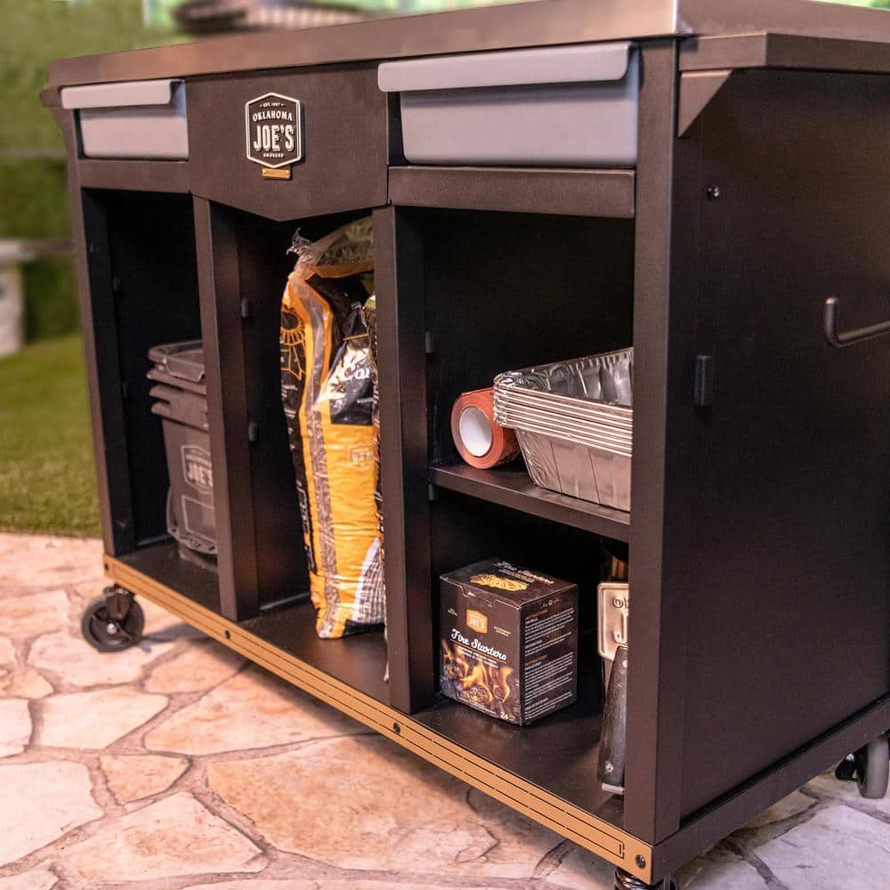Oklahoma Joe's Black Steel Prep and Storage Cart with Wheels