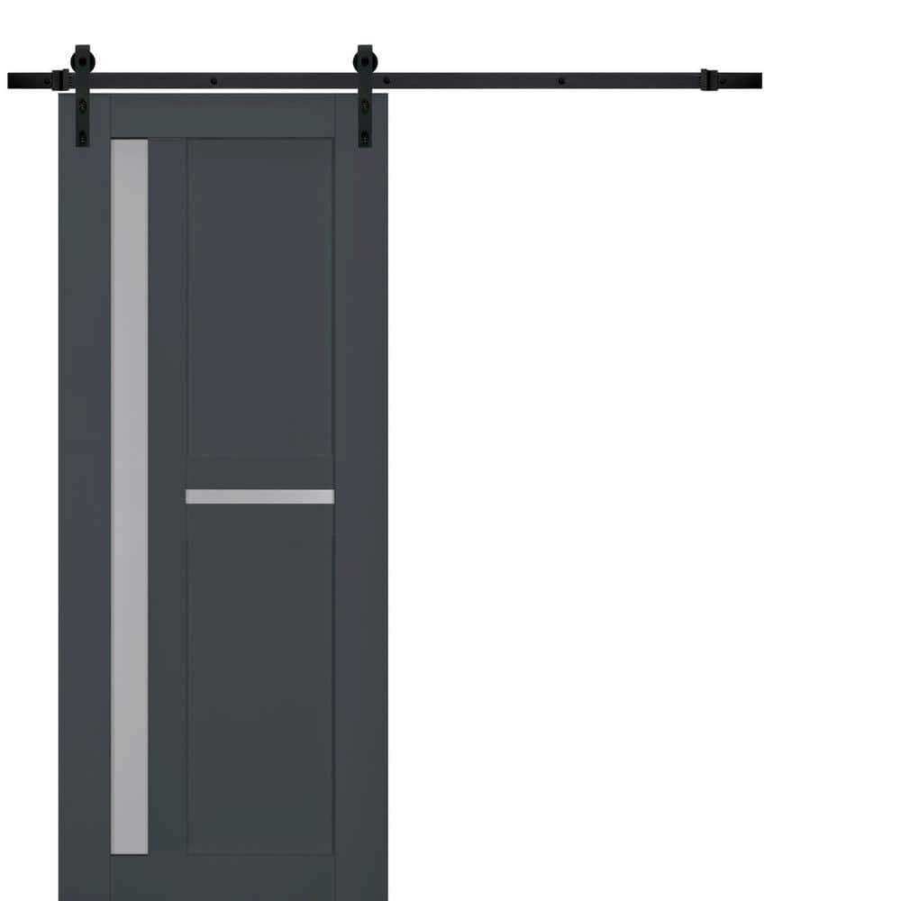 Assembly Required 28 in. x 80 in. 1-Panel Frosted Glass Antracite Solid Wood Sliding Barn Door with Hardware Kit price history on PriceWatchPro