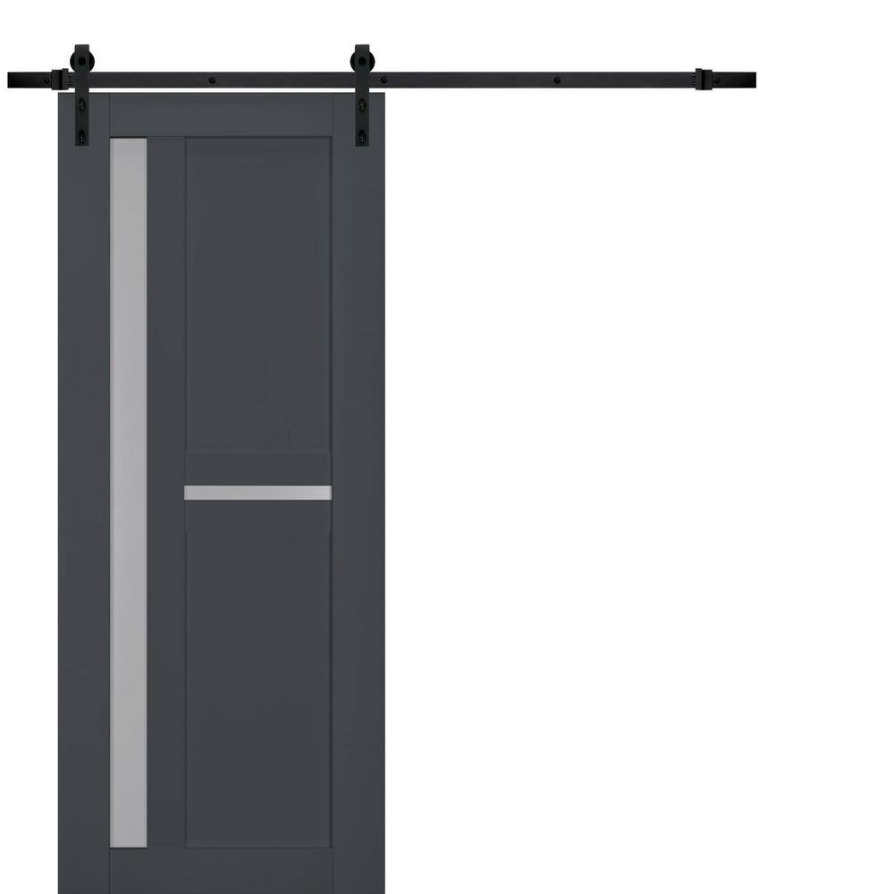 Assembly Required 28 in. x 84 in. 1-Panel Frosted Glass Antracite Solid Wood Sliding Barn Door with Hardware Kit price history on PriceWatchPro
