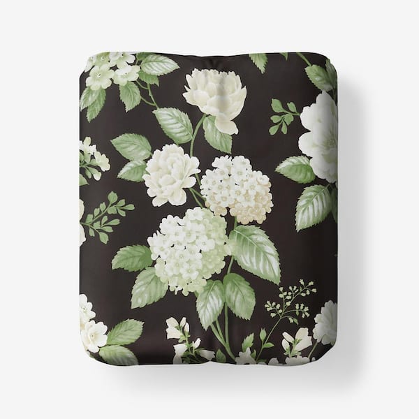 The Company Store Legends Hotel Black Multi Blooming Flowers Wrinkle-Free Sateen Queen Fitted Sheet