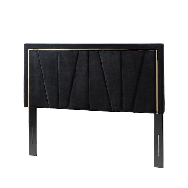 JAYDEN CREATION Curtis 64 in. W Black Upholstered Tufted Adjustable Height Headboard with Solid Wood Legs