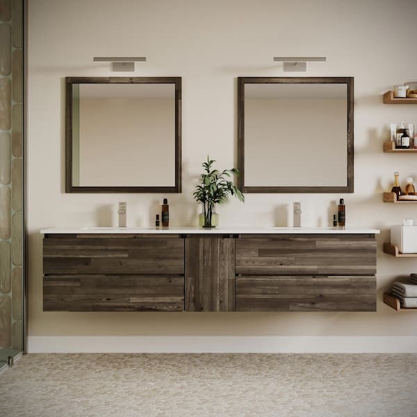 Formosa 82 in. Wall Mount Floating Double Bath Vanity Cabinet without Top in Acacia