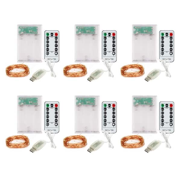 Feit Electric 30-Light 10 ft. USB or Battery Operated Mini LED Indoor Copper Warm White Fairy String Light w/Remote & 8 Clips (6-Pack)