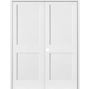 60 in. x 80 in. Craftsman Shaker 2-Panel Right Handed MDF Solid Core Primed Wood Double Prehung Interior French Door