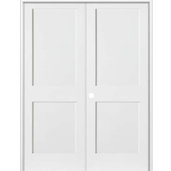 Krosswood Doors 64 in. x 80 in. Craftsman Shaker 2-Panel Right Handed MDF Solid Core Primed Wood Double Prehung Interior French Door