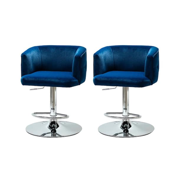 JAYDEN CREATION Magali Navy 35.5 in Bar Stool with Metal Swivel Base (Set of 2)