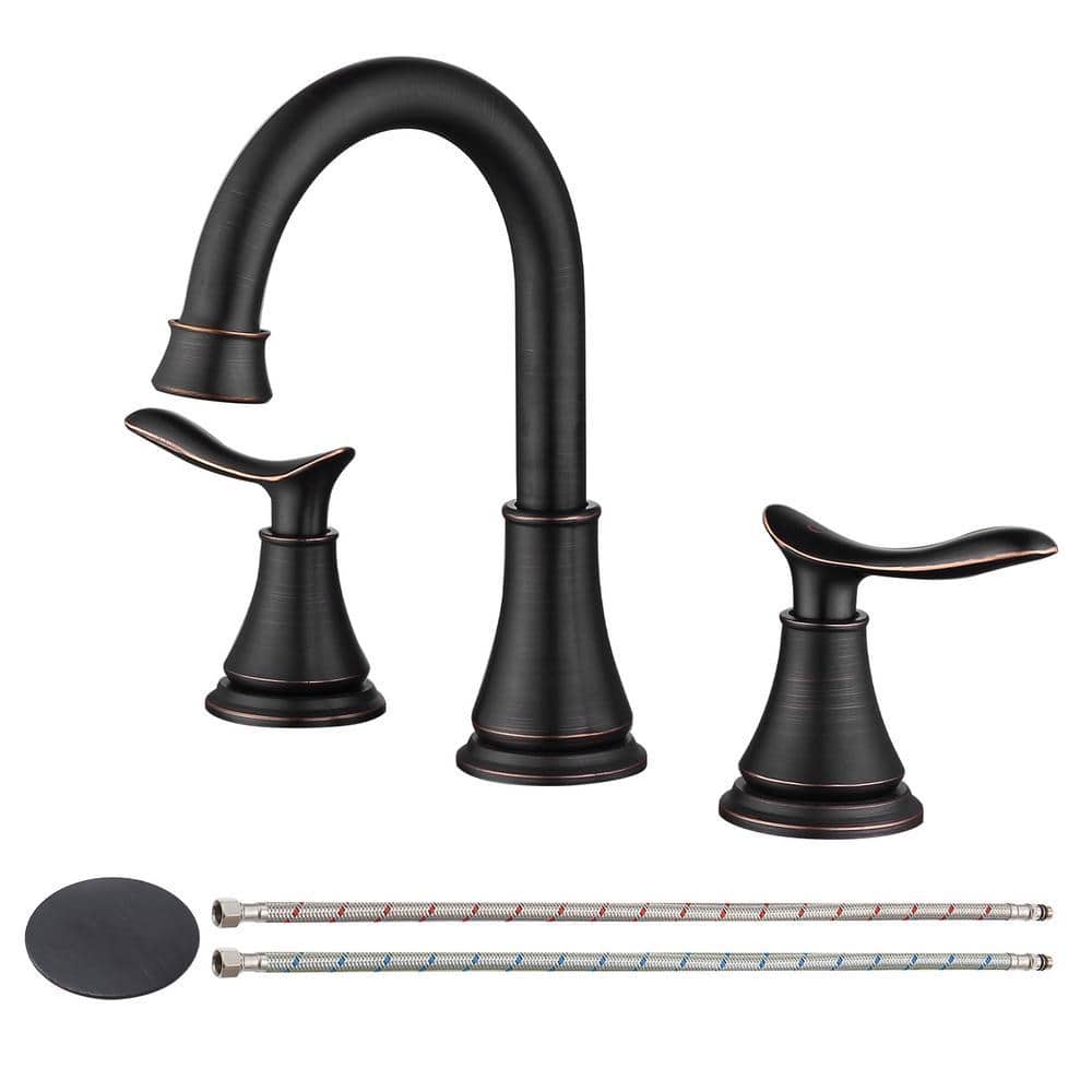 Roman 8 in. Widespread Double-Handle 360 Degree Swivel Spout Bathroom Faucet w/Drain Kit Included in Oil Rubbed Bronze price history on PriceWatchPro