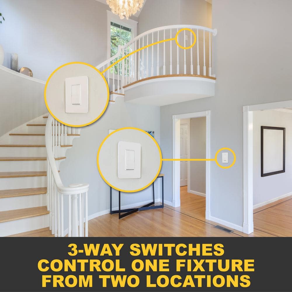White Gloss 15 Amp 3-Way Rocker Light Switch Set
