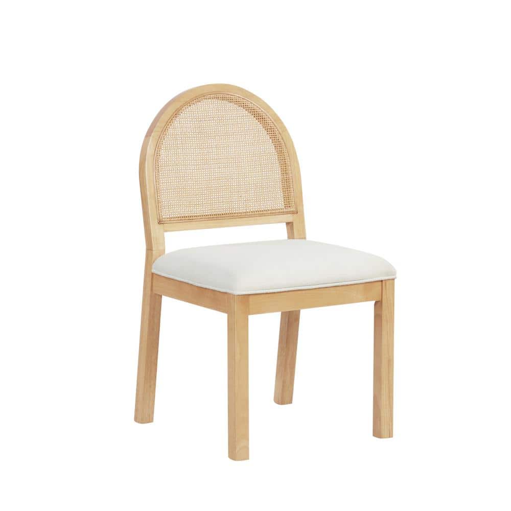 Cream Boucle and Warm Pine Cane Back Dining Chair
