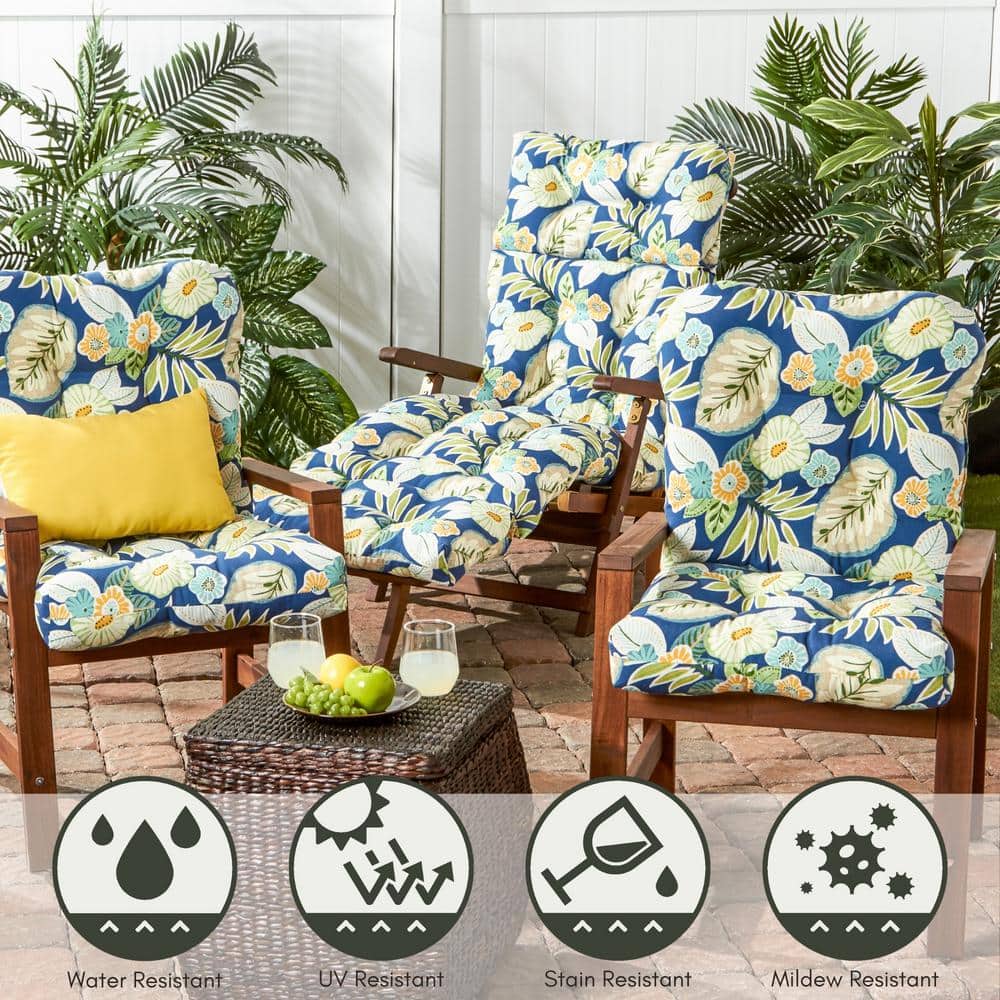 Marlow Blue Floral Tufted Outdoor Chair Cushion 42x21