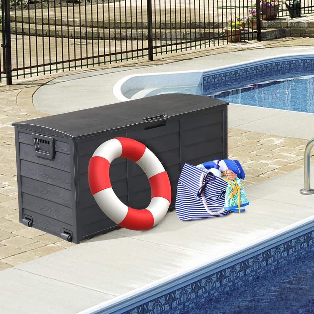 Black 75 Gallon Lockable Plastic Deck Box with Wheels