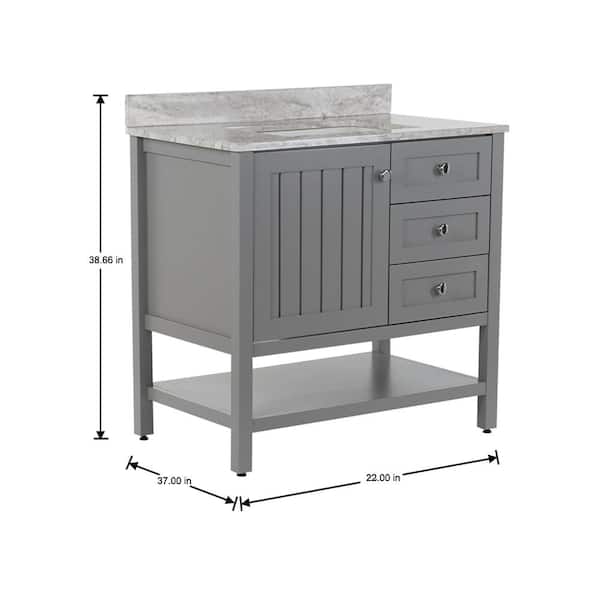 Lanceton 37 in. Single Sink Sterling Gray Bath Vanity with Winter Mist Cultured Marble Top (Assembled)
