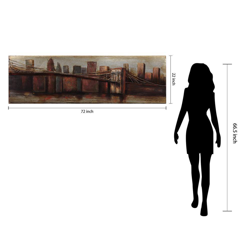 Hand Painted Iron Cityscape Wall Art Sculpture, 72" x 22"