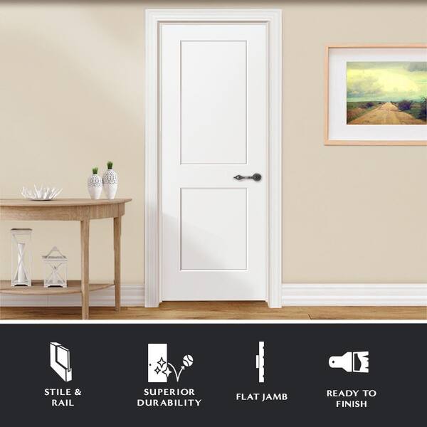 Steves & Sons 28 in. x 80 in. 2-Panel Squaretop Shaker Primed Left