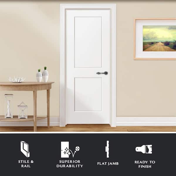 30 in. x 80 in. 2-Panel Squaretop Shaker Primed Left-Hand Fiberglass Single Prehung Interior Door