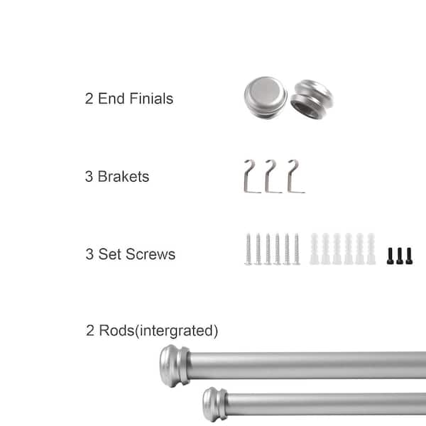 Logmey 48 in. - 88 in. Metal Steel 1 in. Wall Single Curtain Rod in Silver with End Cap Finials