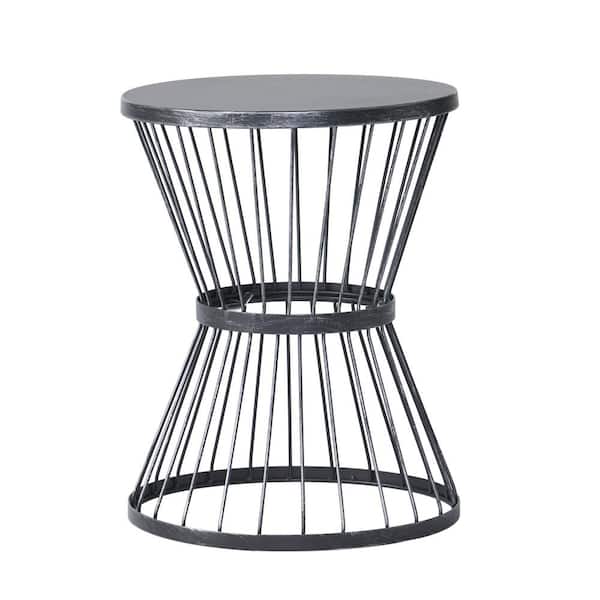 Noble House Lassen 21 in. Matte Black Round Metal Outdoor Patio Side Table