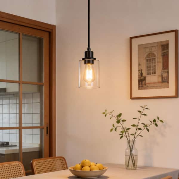 4 in. 1-Light Black Pendant Light, Modern Farmhouse Hanging Fixture for Kitchen Island and Dining Room Ambience