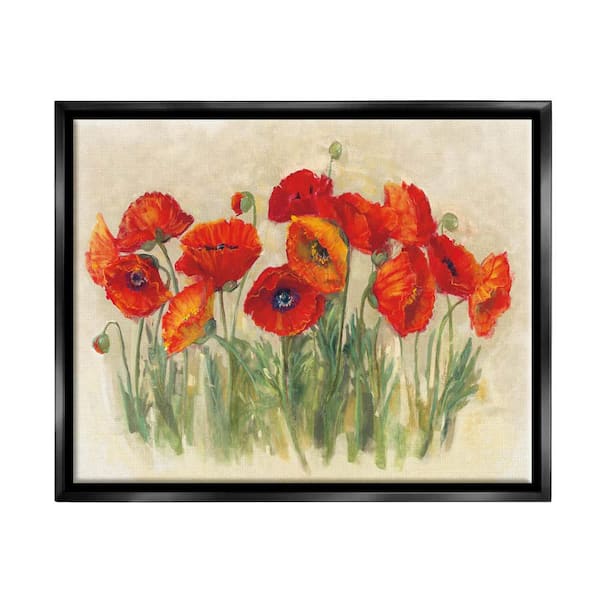 The Stupell Home Decor Collection Red Poppy Florals Soft Green Meadow Grass by Carol Rowan Floater Frame Nature Wall Art Print 17 in. x 21 in.