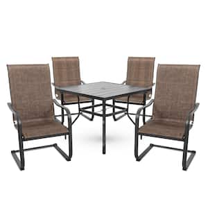 5-Pieces Square Outdoor Patio Dining Set with Padded Sling Chairs