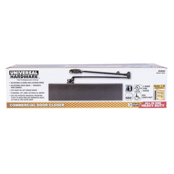 Size 1-6 All-In-One Commercial Door Closer with Universal Mount Plate - ANSI Grade 1, UL 3-Hour Fire, ADA, Bronze