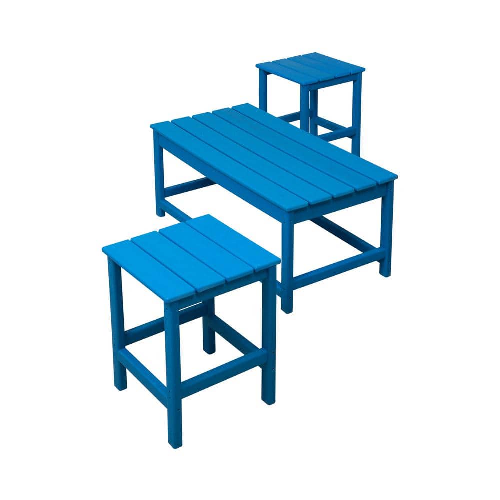 Pacific Blue 3-Piece Outdoor Adirondack Coffee and Side Table Set