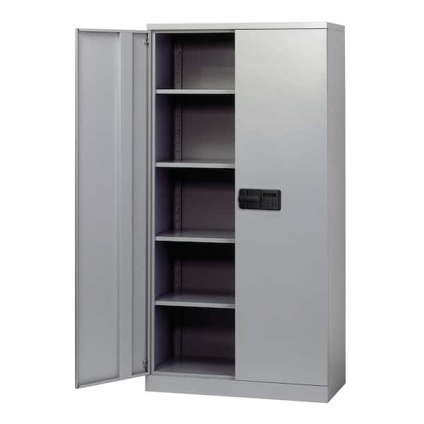 Sandusky 72 in. H x 36 in. W x 18 in. D 5-Shelf Steel Quick Assembly Keyless Electronic Coded Storage Cabinet in Dove Gray