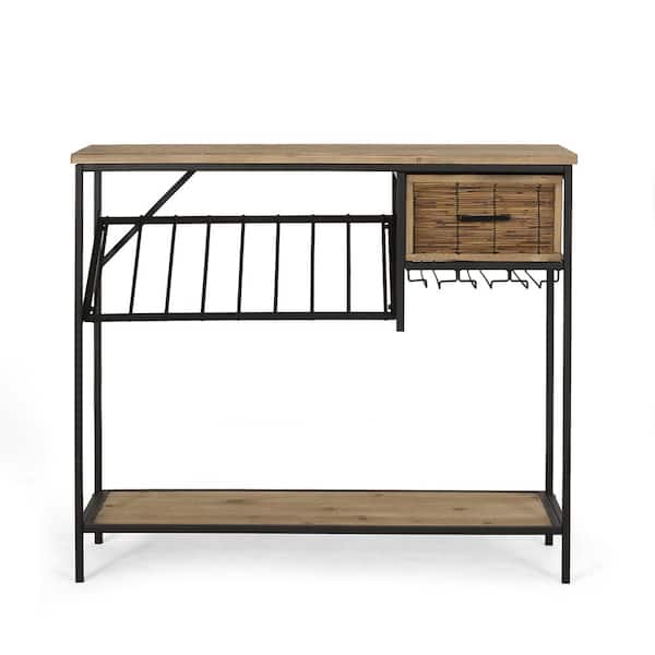 AULEDIO 8-Bottle Black + Natural Wood + Metal Table Wine Rack