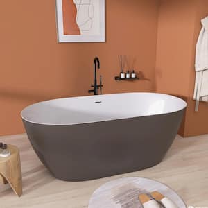 59 in. x 29.5 in. Acrylic Free-Standing Tub Flatbottom Soaking Freestanding Bathtub with Removable Drain in Matte Gray