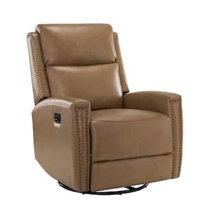 Savino Minimalist design 30.31 in. Wide Genuine Leather Swivel Rocker Recliner with Nailhead Trim and Tufted Back -Taupe