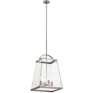 Darton 4-Light Classic Pewter Transitional Shaded Large Foyer Pendant Hanging Light with Clear Glass