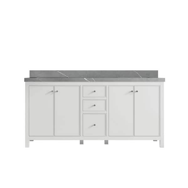 Willow Collections Chicago 72 in. Double Sink Freestanding White Bath Vanity with Piatra Gray Qt. Top Unassembled