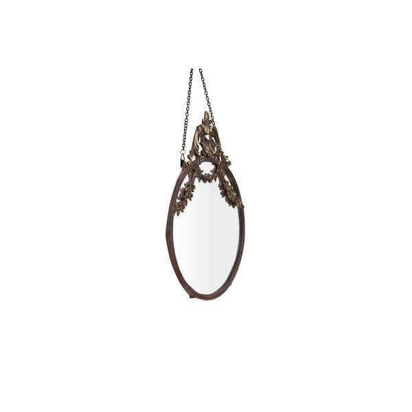 Oval Full Length Bronze and Wood Wall Mirror