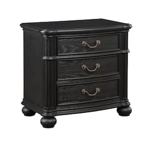 26.8 in. Black and Bronze 3-Drawer Wooden Nightstand