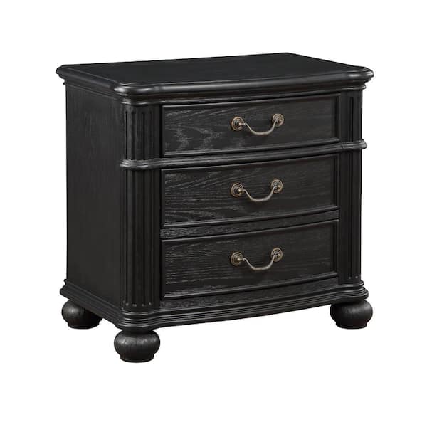 Benjara 26.8 in. Black and Bronze 3-Drawer Wooden Nightstand