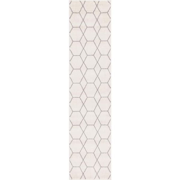 StyleWell Trellis Frieze Ivory/Gray 2 ft. x 8 ft. Geometric Runner Rug