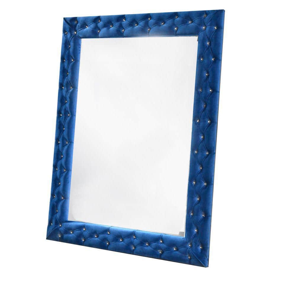 Benjara 36 in. W x 2 in. H Wooden Frame Blue Wall Mirror BM231654 The