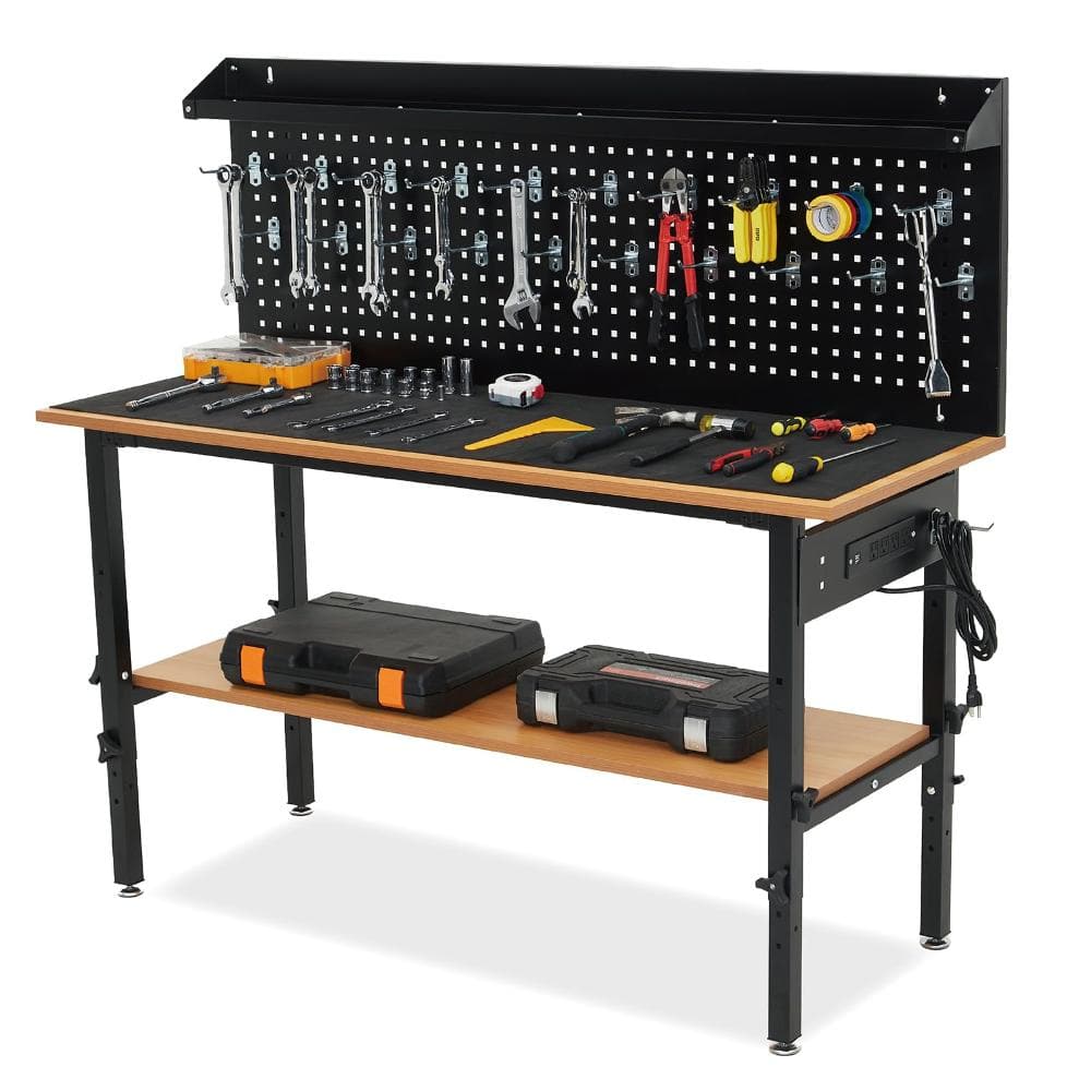 "60""x22"" Adj.Height Workbench with Pegboard, Hardwood Top, Integrated Power Outlet for Garage, Workshop,Basement" price history on PriceWatchPro