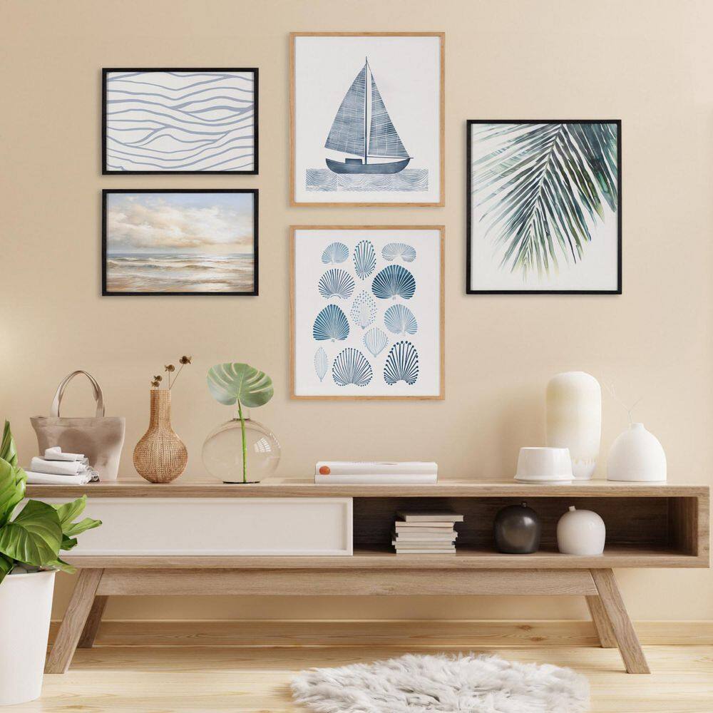 Gold Framed Abstract Coastal Blue Coral Print Wall Art, 16 x 20