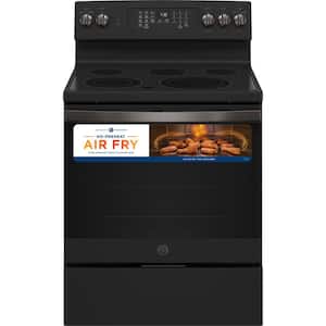 30 in. 5.3 cu. ft. Freestanding Electric Range in Black with Convection, Air Fry Cooking