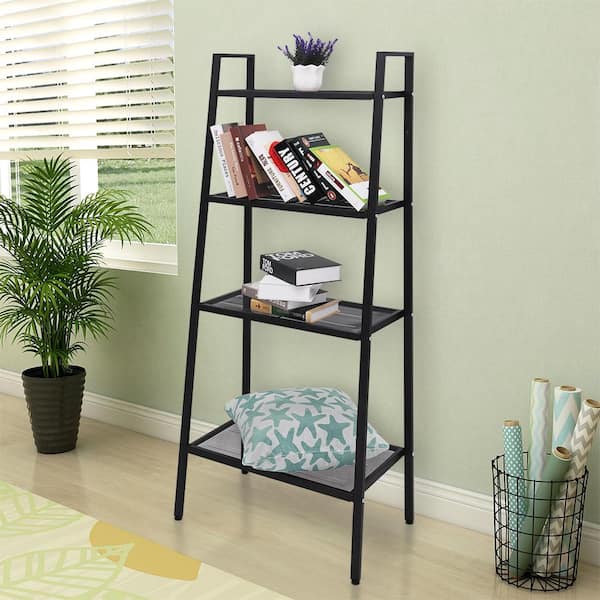 Maypex 58 in. Black/Matte Metal 4 -Shelf Industrial Style Etagere Bookcase with Open Back