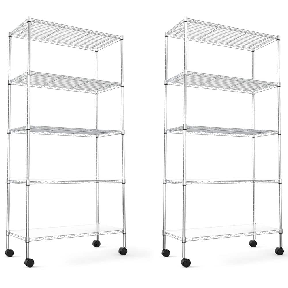 2-Pack  5-Shelf Metal Pantry Organizer with Wheels, Large Storage Shelves H