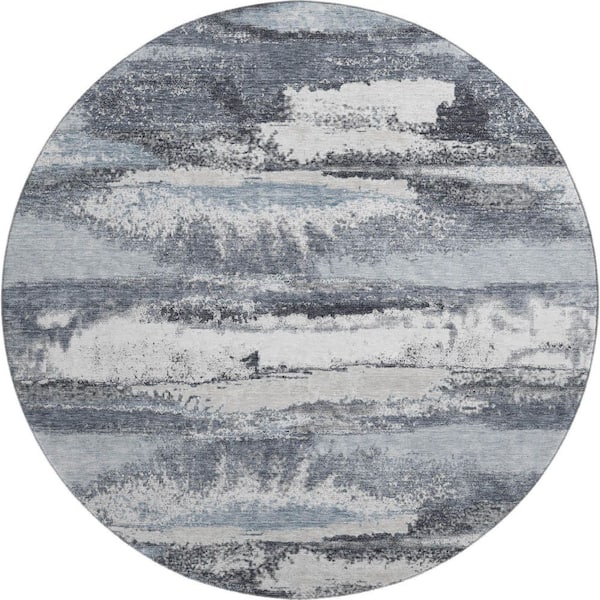 Addison Rugs Mayfield Premium Machine Washable Abstract AMF942 Gray 8 ft. x 8 ft. Round Rug