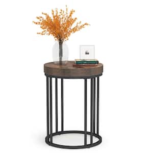 Eric 23.6in.H*17.7in.W*17.7in.D Vintage Brown Wood End Table, Round Side Table, Accent Table Patio Table Nightstand