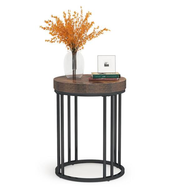 Chair Side End Table Small Vintage Brown Wood Color Stainless Steel Metal Coffee 