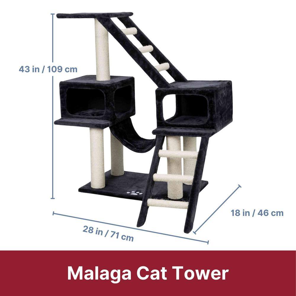 Dark Gray Sisal 3-Level Cat Tree with Condos and Ladders