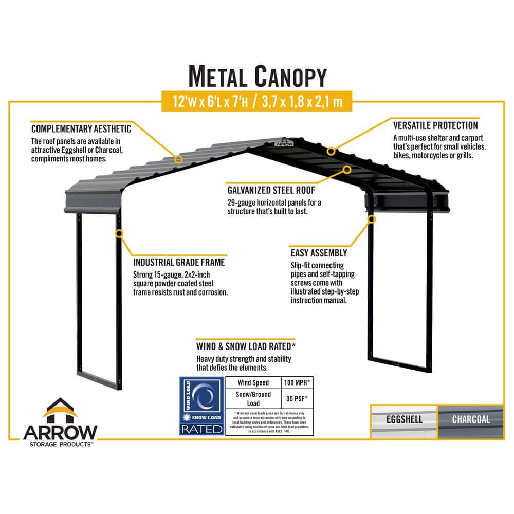 Charcoal Galvanized Steel 12' x 6' Canopy Shelter