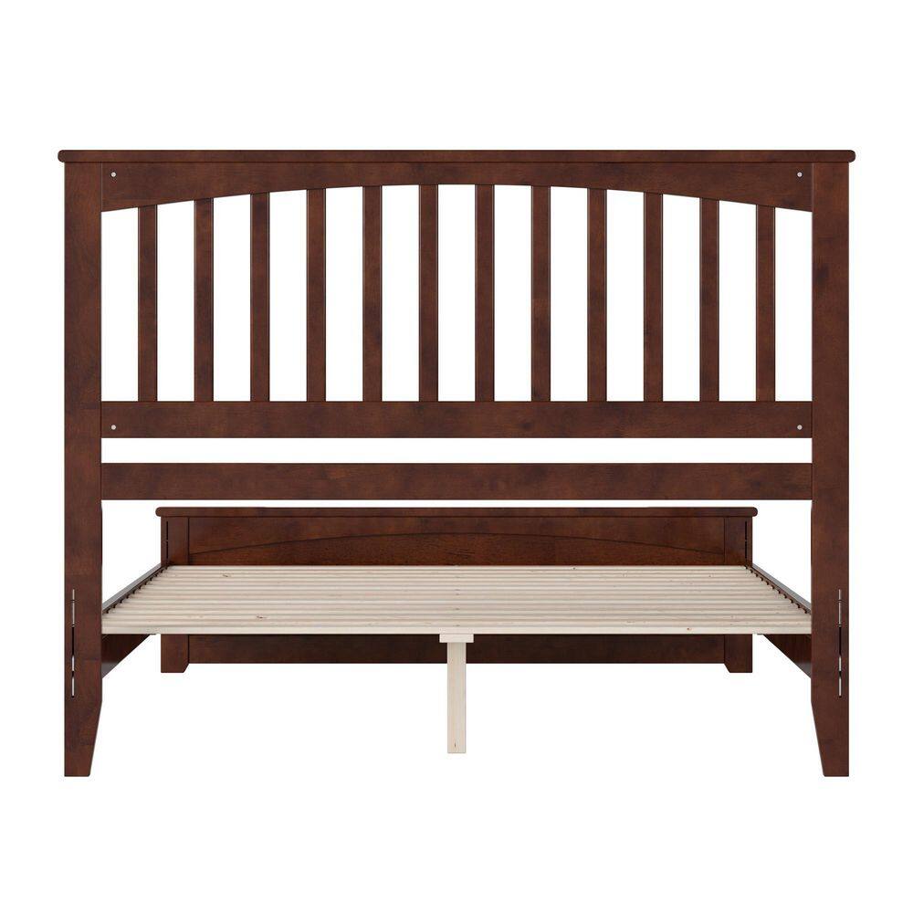 Walnut Queen Wood Platform Bed with Slatted Headboard